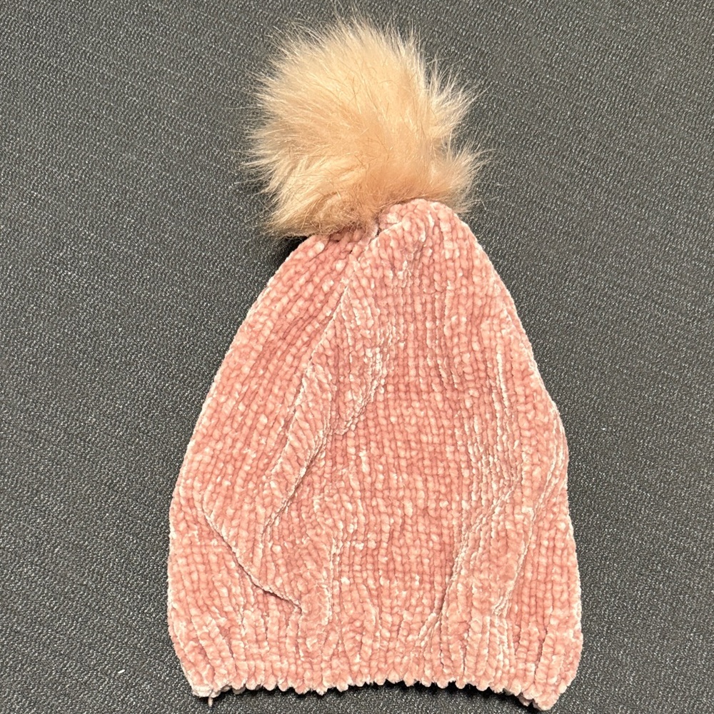 Cozy Pink Knit Velvet Beanie with Pom Pom